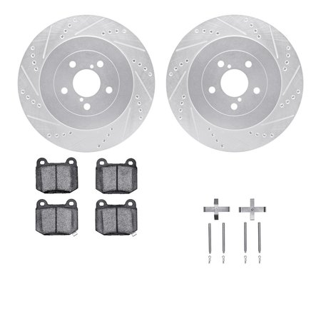 DYNAMIC FRICTION CO 7512-13017, Rotors-Drilled and Slotted-Silver w/ 5000 Advanced Brake Pads incl. Hardware, Zinc Coat 7512-13017